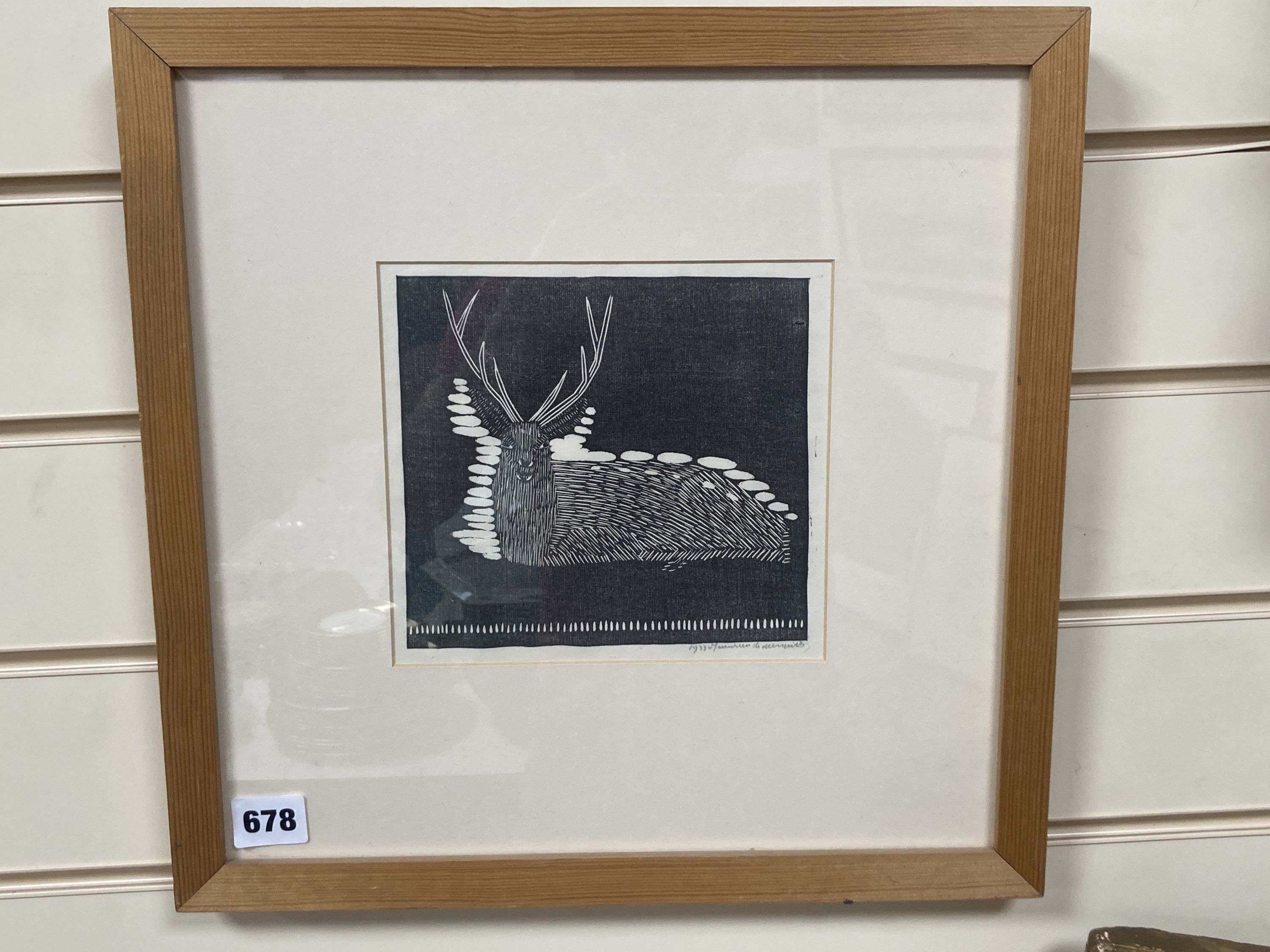 Samuel Jessurun de Mesquita (1868-1944), woodcut, Stag, signed and dated 1933, 15 x 16cm.